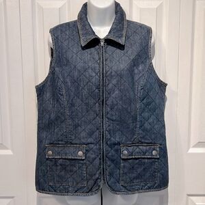 Denver Hayes Blue Denim Quilted Zip Up Vest Size L‎